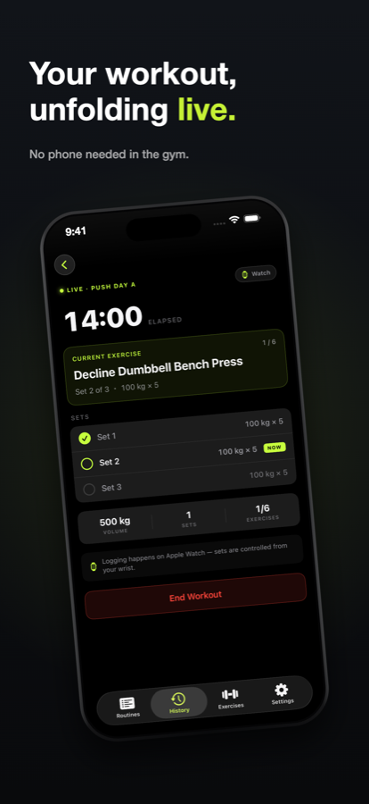 Live workout mirrored to iPhone