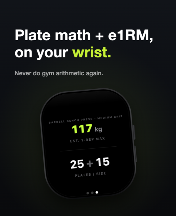e1RM and plate calculator on Apple Watch