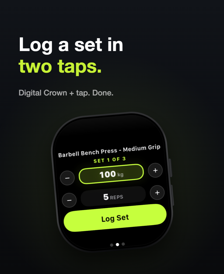Detent on Apple Watch, logging a bench press set