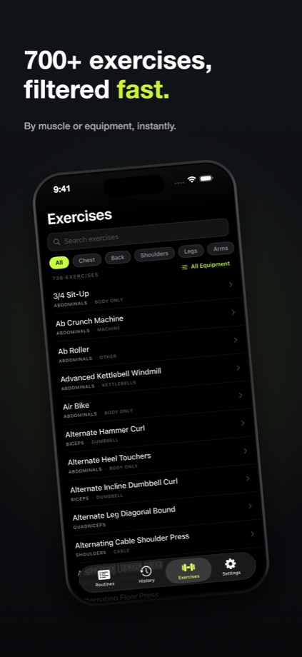 Exercise library with 700+ exercises