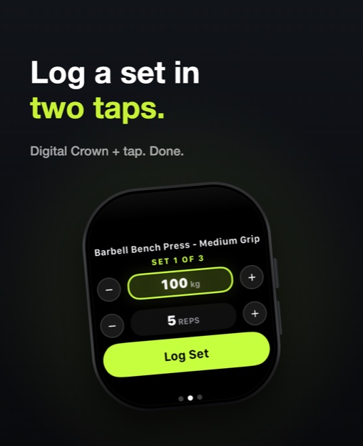 Log a set in two taps — Digital Crown plus tap